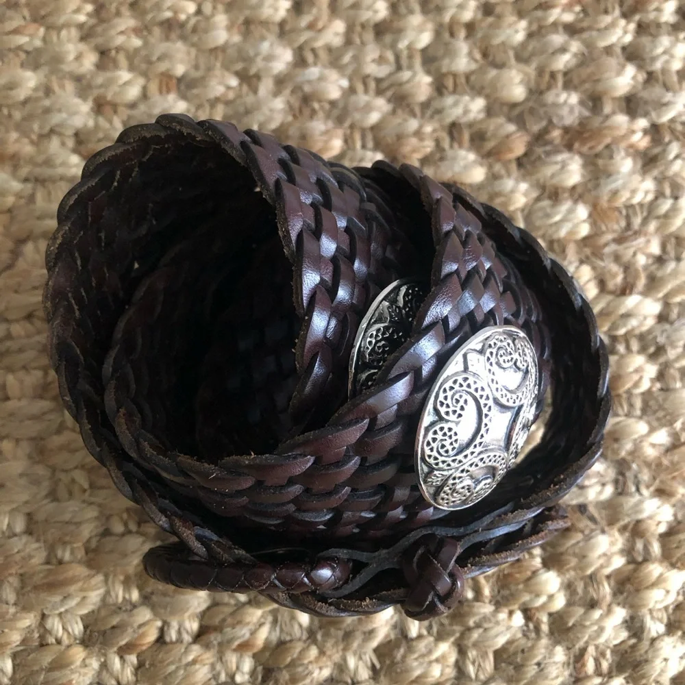 New: Anthropologie Woven Leather Belt with Silver Medallions. Size Medium